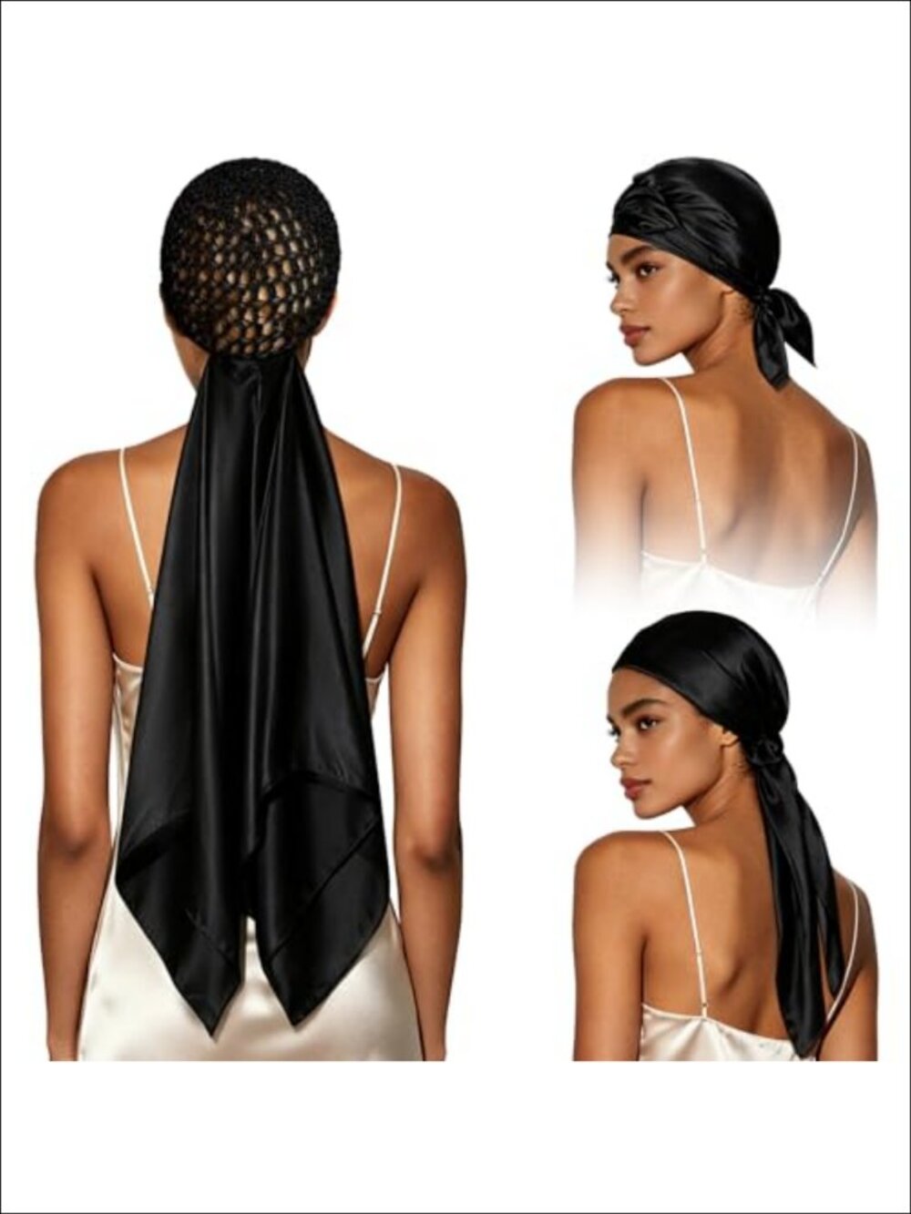 2-in-1 Silk Press Wrap Cap Hair Net & Scarf Adjustable Stay-On Sleep Cap